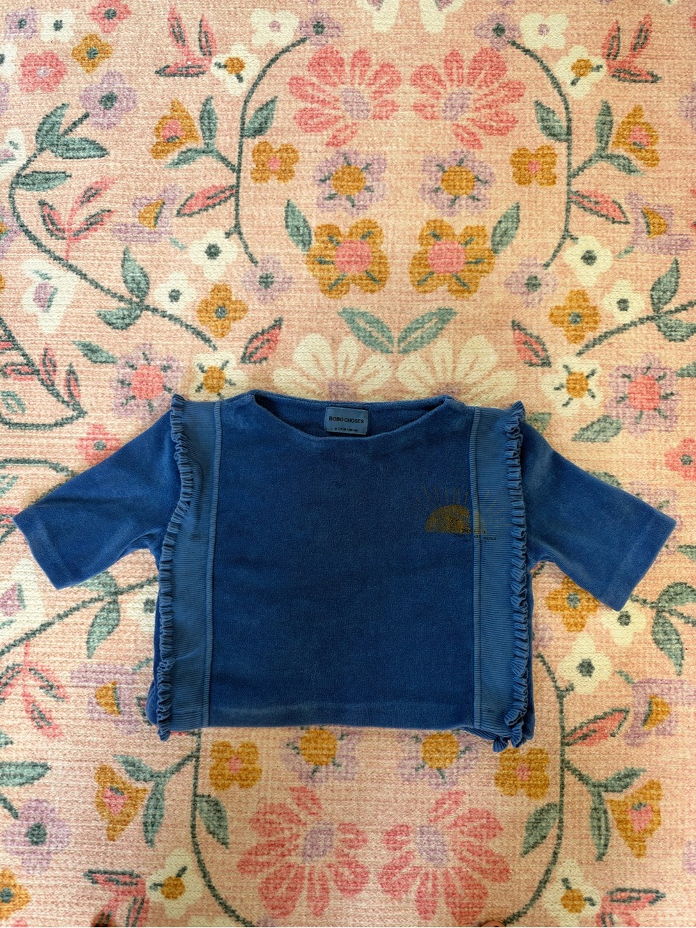 Bobo Choses Blue Short-Sleeve Fleece Top with Fringe Trim